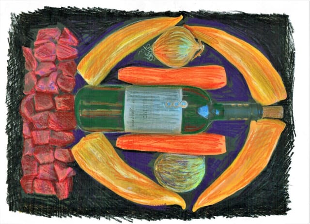 Rotwein-Gulasch nach mediterraner Art