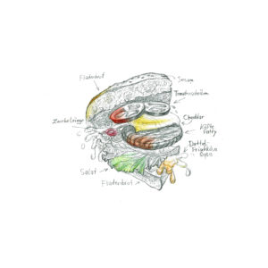 Eine Zeichnung von einem Köfte-Burger